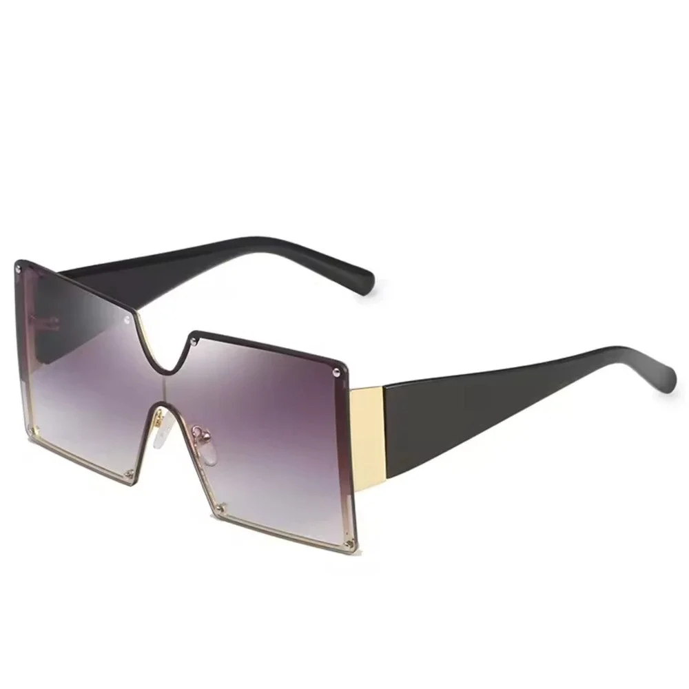 Oversized Sunglasses Women Square Flat Top Shield Shades Black Lens Lentes Gafas
